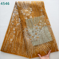 Dentelle en tulle français de luxe africaine perlée avec sequins, idéale pour la confection de robes de mariée, vente en gros 4546
