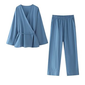 Ultima moda elegante Set di Kimono Premium <span class=keywords><strong>con</strong></span> <span class=keywords><strong>pantaloni</strong></span> da donna per la casa cravatta <span class=keywords><strong>con</strong></span> Top in tinta unita <span class=keywords><strong>pantaloni</strong></span> da donna S280 - Product Image 6
