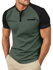 <b>Men's</b> Summer Cotton Casual T-<b>Shirts</b> Short Sleeve <b>Henley</b> Button T-<b>Shirts</b> with Pocket - Product Image 2