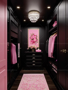 Système de dressing moderne haut de gamme sur mesure <span class=keywords><strong>en</strong></span> <span class=keywords><strong>bois</strong></span> noir et rose, avec rangement DIY grande capacité - Product Image 3