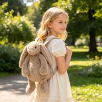 Sac à dos en peluche Lapin Timide Beige, Jouets en peluche Lapin, Poupées en peluche douces, Cadeau d'anniversaire idéal