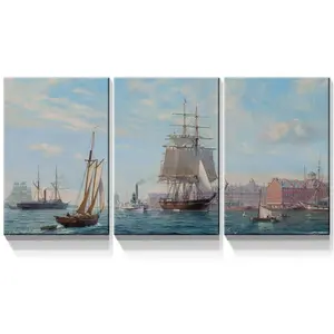 Groothandel nordic boot-Big Sail Boat on Ocean Landscape 3 Panel Oil Painting Wall Art Modern Nordic Simplicity Painting For Living Room decor