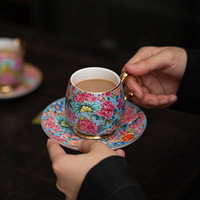 Tasse à café émaillée inspirée de la Cité Interdite, haut de gamme, motif floral exquis, design vintage de luxe léger