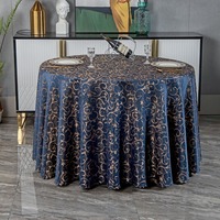 Nappe ronde en tissu jacquard polyester bleu marine fantaisie sur mesure de 120 pouces, motif floral, pour fabricants, mariages, banquets et événements 132