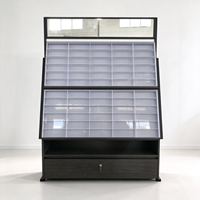 Présentoir Optique en Bois Noir avec Miroir, Compartiments Inclinés, Porte-Lunettes, Tiroir Verrouillable, CE ETL pour Magasin d'Optique