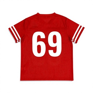 เสื้อฟุตบอลผ้าฝ้ายออร์แกนิคสีแดงเลือดหมู หมายเลข 69 ปีกสีขาวทอง คอวี แขนสั้น สไตล์วินเทจสำหรับผู้ชาย ทรงปกติ ระบายอากาศได้ดี - Product Image 1