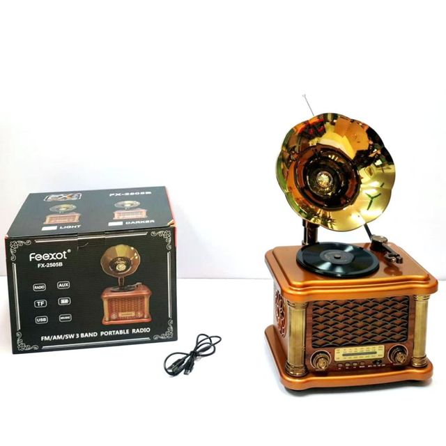 Luxury Retro Portable Radio, Vinyl Player Design, Wireless BT, FM/AM/SW, USB/TF Play, Large Metal Rechargeable Music Box