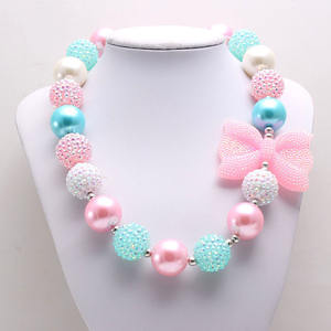 Collar con colgante de cuentas gruesas para niñas, joyería con lazo, <span class=keywords><strong>chicle</strong></span>, para fiesta de princesas, conjunto de joyería de juego de simulación - Product Image 4