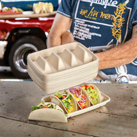 Boîte de livraison pour tacos en bagasse gaufrée, compostable, biodégradable, jetable, de qualité alimentaire, avec couvercle transparent pour plateau d'emballage de tacos