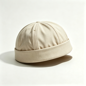 Gorra Docker de Algodón al por Mayor para Hombre, con Logotipo Personalizado, 6 Paneles, Beige, Sin Visera, Bordado 3D, para Uso Diario al Aire Libre - Product Image 3
