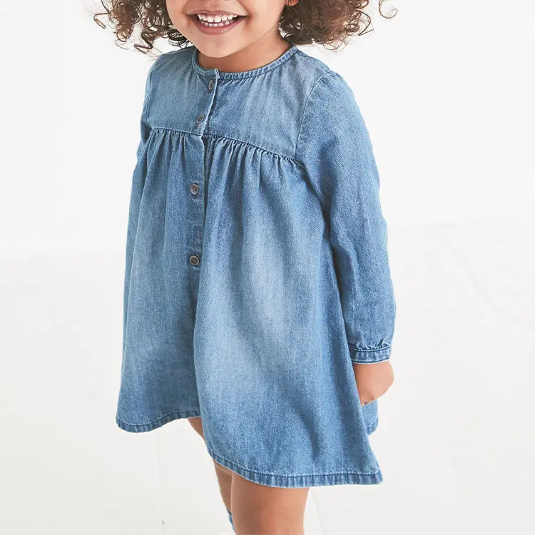 Großhandel benutzer definierte Verkäufer Kleidung Sommer lässig bequeme Kinder Jean Kleid Mädchen lange Ärmel Jeans hemd Kleider