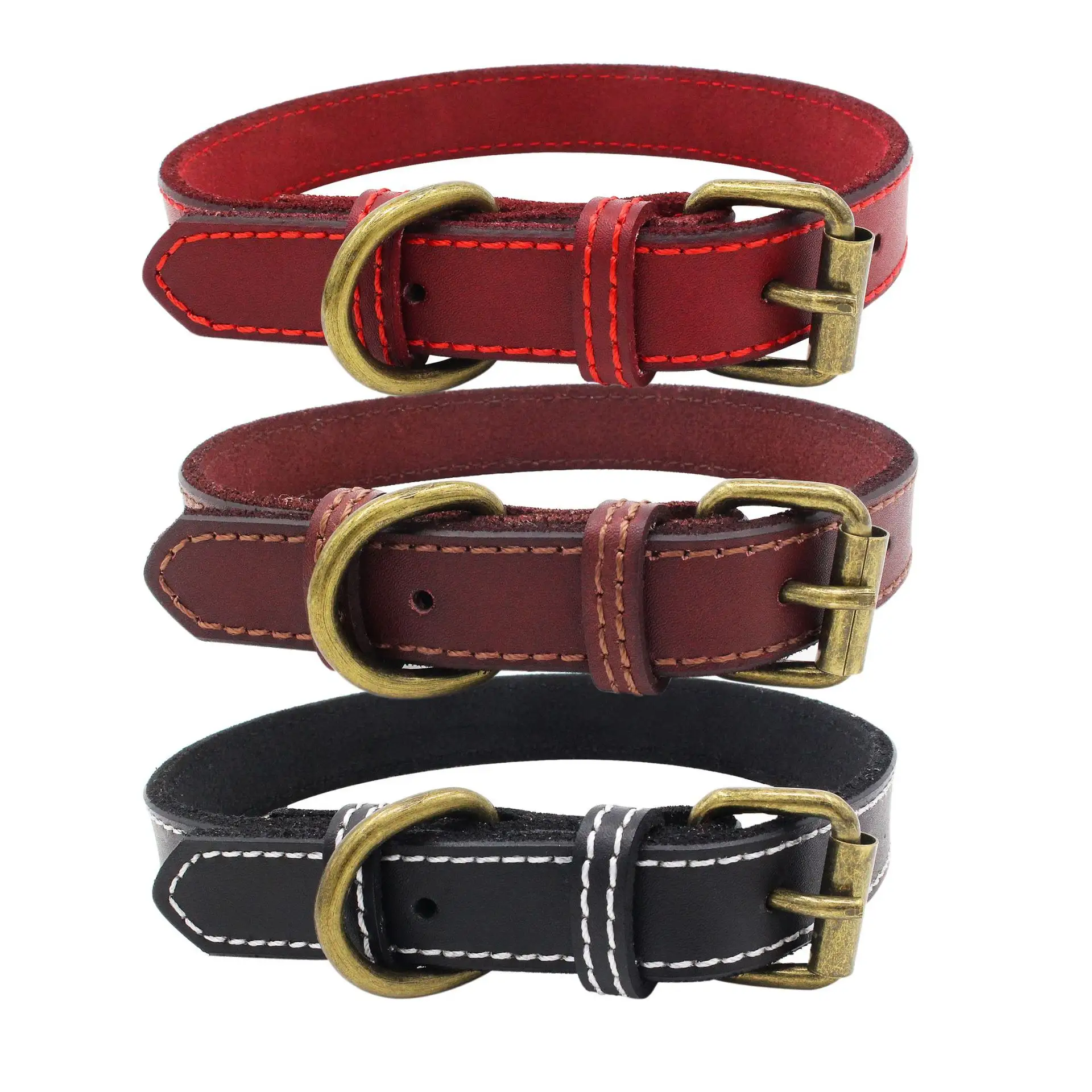 New Pure Cowhide Pet Training Collar Vintage Rivet Collar Dog Neck Set Two Layer Cowhide Dog Collar