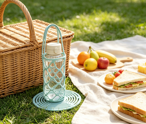 Silicone Factory Supply 2 in 1 Silicone Water Bottle Carrier BPA Free Food Grade Silicone Trivet <b>Mat</b> Silicone Cup Holder - Product Image 1
