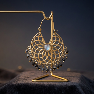 Boucles d'oreilles créoles en laiton plaqué or avec opale et perles, style bohème, bijoux de fête pour femme - Product Image 1