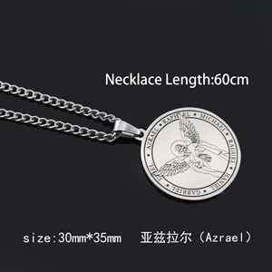 Hiphop Hommes Femmes Ton Argent Cadeau En Acier Inoxydable Religion Sept Archanges Ailes D'<span class=keywords><strong>ange</strong></span> Pendentif Rond Bijoux Collier - Product Image 6