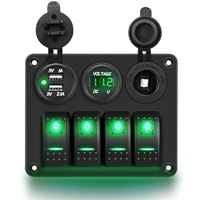 Panneau de commutation à bascule 4 gangues, voltmètre + prise d'alimentation 12 V + adaptateur de chargeur USB