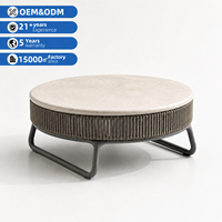 Ensemble de tables basses gigognes modernes pour l'extérieur avec plateau en pierre et structure en aluminium pour patio, jardin, hôtel, mobilier de salon