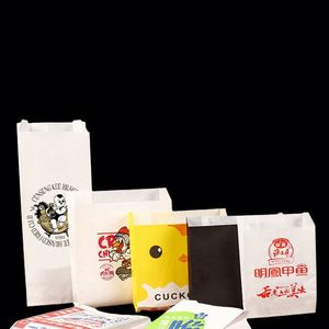 Sac en papier kraft imprimé pour popcorn, biscuits, collations, café, pain, respectueux de l'environnement, biodégradable, personnalisé pour les restaurants, sac à biscuits plat en papier - Product Image 5