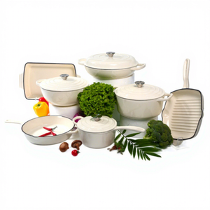 Juego de ollas de siete piezas esmaltadas, incluye olla para sopa, olla para guisos, sartén, bandeja para hornear, diseño moderno, utensilios de cocina universales para el hogar. - Product Image 1