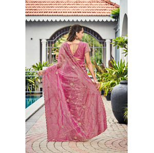 Fancy <b>Satin</b> <b>Saree</b> with Intricate Bead Work Elegant Designer Ethnic Wear for Women's Reception Party Celebrations - Product Image 3