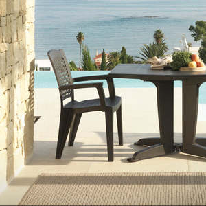 Pack 4pcs Contemporary Eco-Friendly Rectangular <b>Garden</b> <b>Chairs</b> Recycled Polypropylene Outdoor Metal Armrests <b>Stackable</b> <b>Chair</b> - Product Image 5