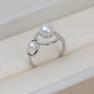 Bague ouverte en argent S925 pour femme, double perle, accessoires de bricolage avec taille réglable, sertissage, 103 perles, support vide - Product Image 3