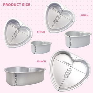 Moule à gâteau en forme de cœur, antiadhésif, en aluminium écologique, compatible four/micro-ondes, avec fond amovible, 4/6/8/10 pouces, best-seller - Product Image 2
