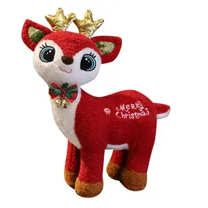 Vente en gros de fournitures de décoration de Noël Ornements de cerf sika Jouet de poupée Animal en peluche Cerf en peluche