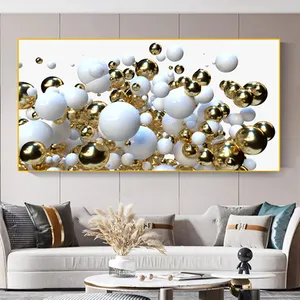 Sfera di particelle astratte bianco e oro Motion graphic immagini di arte della parete e stampe su tela per la decorazione del salotto di casa