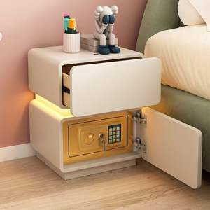 Nightstand With Integrated Safe Multifunctional Storage Bedroom Use Plastic Top Push <b>Pull</b> Type - Product Image 4