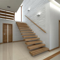 Escaliers flottants en bois dur massif Solution d'escalier droit minimaliste sans cadre pour intérieur extérieur pour salon usage extérieur
