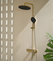 Système de douche 3 voies Maestro Spectrum en laiton poli chromé avec barre coulissante, mitigeur thermostatique pluie/massage/jet