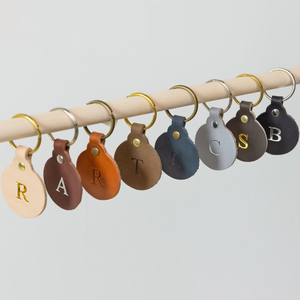Custom Genuine Leather Circle Keychain Personalized Full Grain Leather Keychain Classy Keyring Gifts Keychain