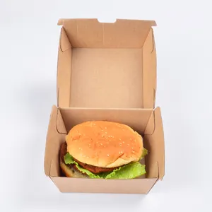 Geri dönüşümlü tek kullanımlık kraft kağıt hamburger ambalaj kutusu gıda sınıfı kağıt burger kutusu