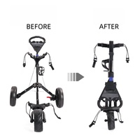 Chariot de golf pliable renforcé, léger et durable, à 3 roues, en aluminium et caoutchouc, avec frein au pied et porte-gobelet, à commande à une touche