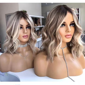 Wig Bob Pendek Bergelombang Ombre Pirang Abu Rambut Asli Eropa Berkualitas Tinggi Double Drawn Raw Human Hair Swiss Lace Front - Product Image 5