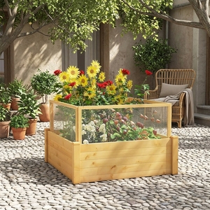 Jardinière surélevée contemporaine <span class=keywords><strong>en</strong></span> bois de sapin écologique et durable, avec grille de culture à fond ouvert, pot de fleurs - Product Image 6