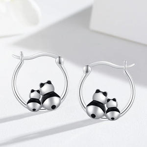 Orecchini a Cerchio con Panda Cartoon Carino, Placcati in Oro Bianco, in Lega di Zinco, Gioielli di Moda per Donne, Regalo - Product Image 3