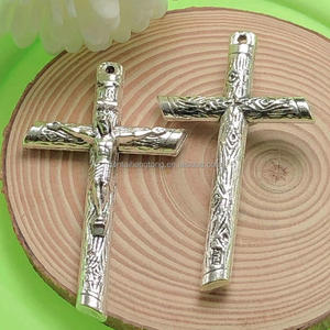 大尺寸仿古镀银锌合金十字宗教念珠十字架吊坠 - Product Image 2