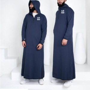 Nouveau design 2026 – Thobes marocaines personnalisées haut de gamme à manches longues pour hommes avec logo brodé – Thobe à capuche zippé respirant pour hommes musulmans - Product Image 1