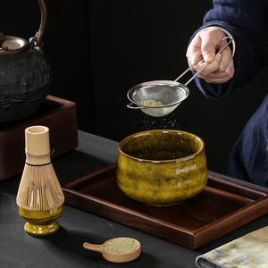 Juego de constitución de té de cerámica al por mayor, juego de té Matcha de <span class=keywords><strong>4</strong></span>/7 piezas, batidor de té japonés, juego de cuencos Matcha de cerámica mate con caño - Product Image 4