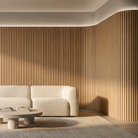 Panel Dinding MDF Bergelombang 2745mm dan 3050mm untuk Dekorasi Interior, Ubin Dinding 3D Bertekstur Kayu Coklat