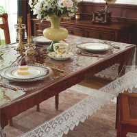 Nappe rectangulaire en PVC transparent, dentelle soluble dans l'eau, résistante à la chaleur, facile à nettoyer, anti-rayures pour la salle à manger familiale, livraison gratuite à domicile