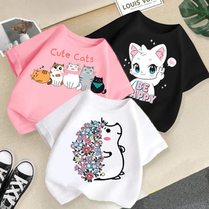 Áo thun ngắn tay cổ tròn sành điệu 100% bé trai bé gái vải cotton dệt thoi thân thiện với môi trường in họa tiết hoạt hình thường ngày dài xuyên biên giới - Product Image 1