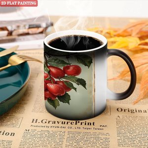Frosted <b>Ceramic</b> <b>Mug</b> 11oz Heat Activated Coffee Cup With Cherry Painting Design - Product Image 5