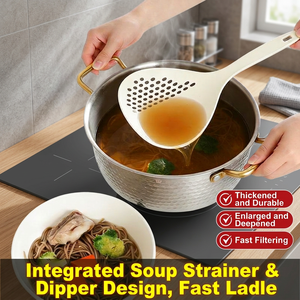 Cuillère passoire 2-en-1 avec design de drainage et de service, en PP de qualité alimentaire, à long manche, résistante à la chaleur, pour pâtes, légumes et soupes - Product Image 4