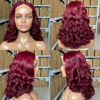 Peluca de Cabello Humano para Mujer, Color # Peluca de Cabello Humano Borgoña 99J 16A SDD de 18 Pulgadas con Ondas y Cierre de Encaje 5x5