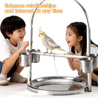 Perchoir pour perroquet en acier inoxydable, 4 coupelles, base ronde, option suspendue, support portable pour oiseaux/cage