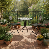 Ensemble bistrot en mosaïque métallique noir et blanc, chaise et table de jardin pour patio extérieur, meubles en fer pour salon, décoration de cour