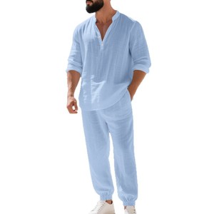 Cross Border autunno americano abito di <span class=keywords><strong>lino</strong></span> largo vacanza casa pendolarismo stile sottile camicia a maniche lunghe Set pantaloni lunghi - Product Image 6